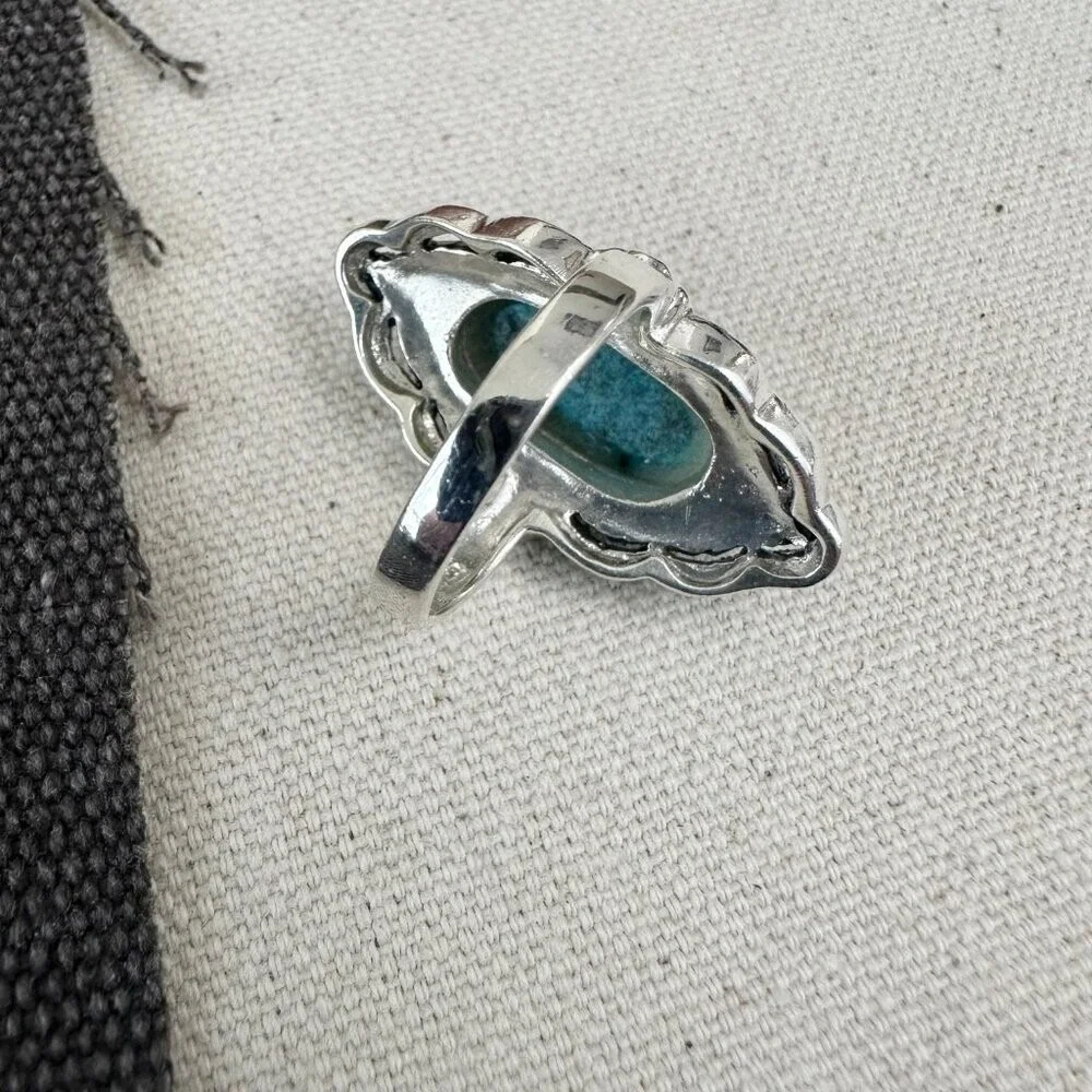 Sterling Silver Southwestern Marcasite Turquoise‎ Ring 7 NEW 925 Tall